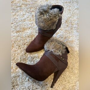 Express Brown Ankle Boots with Fur Trim